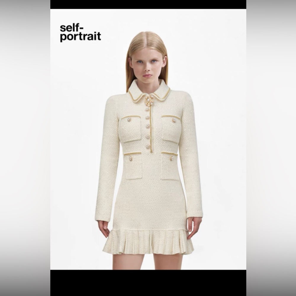 Self Portrait CREAM SEQUIN KNIT MINI DRESS